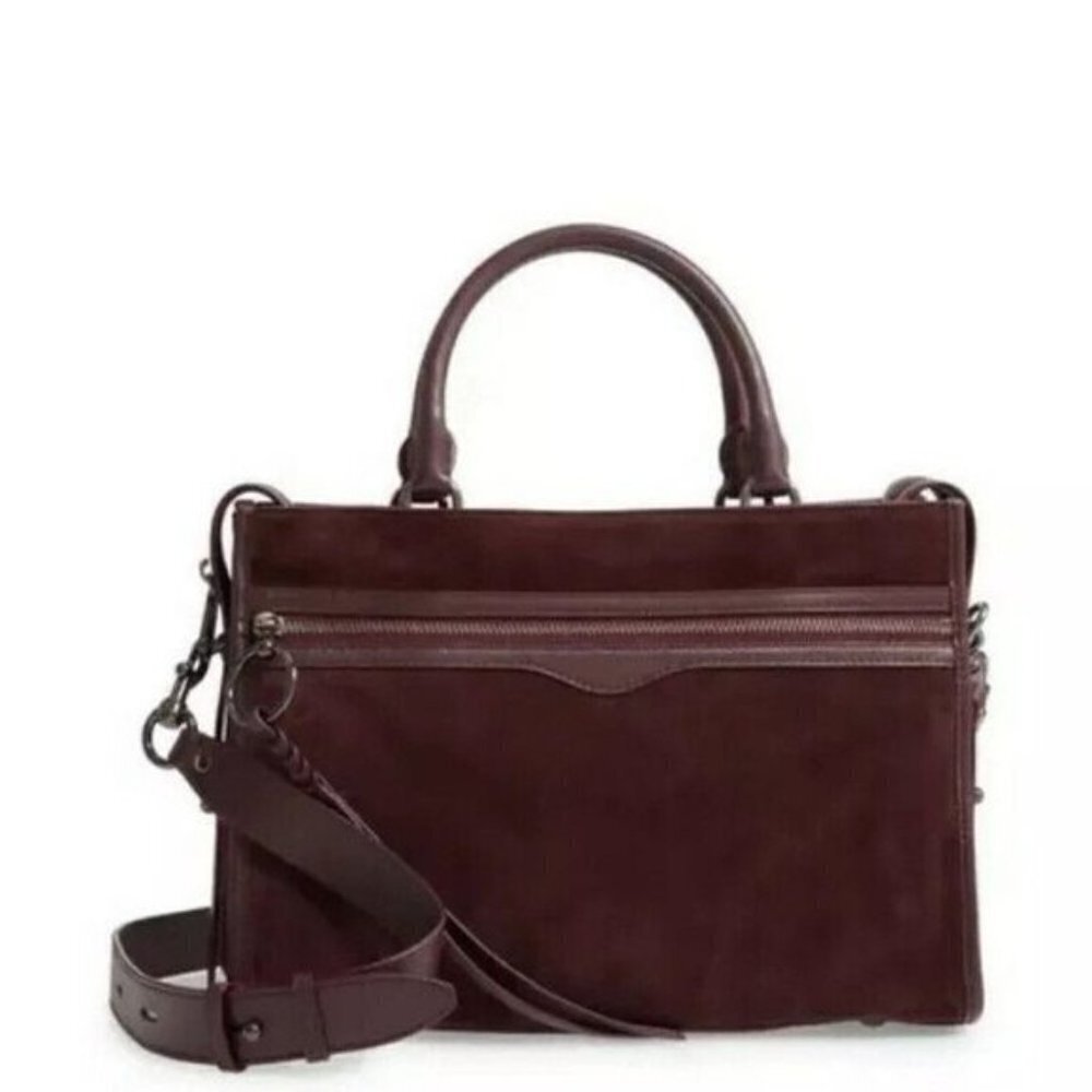 REBECCA Minkoff Bedford suede zip satchel bag  shoulder purse  Deep plum current